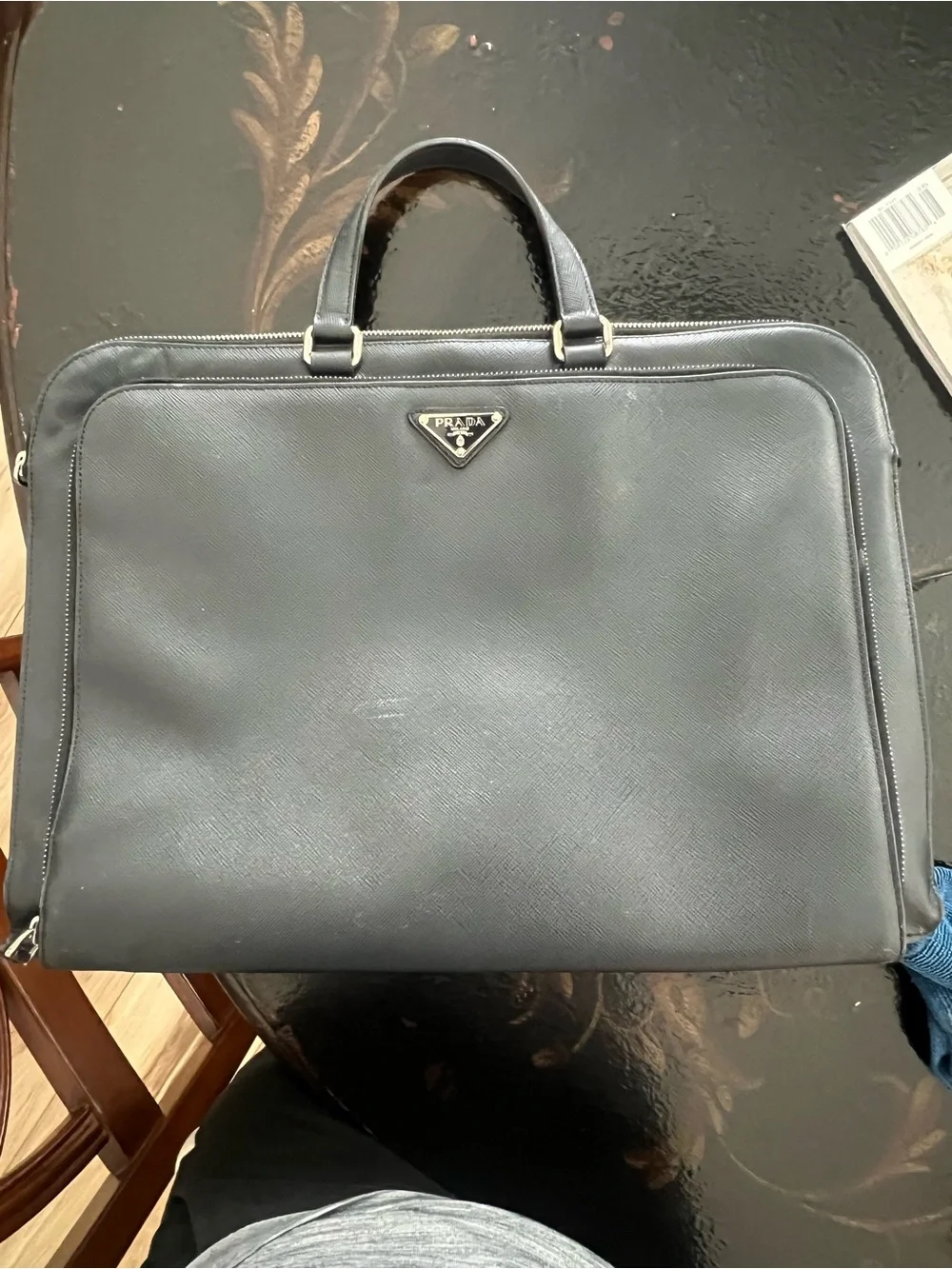 Authentic Prada Black Saffiano Leather Travel Briefcase / Business Bag